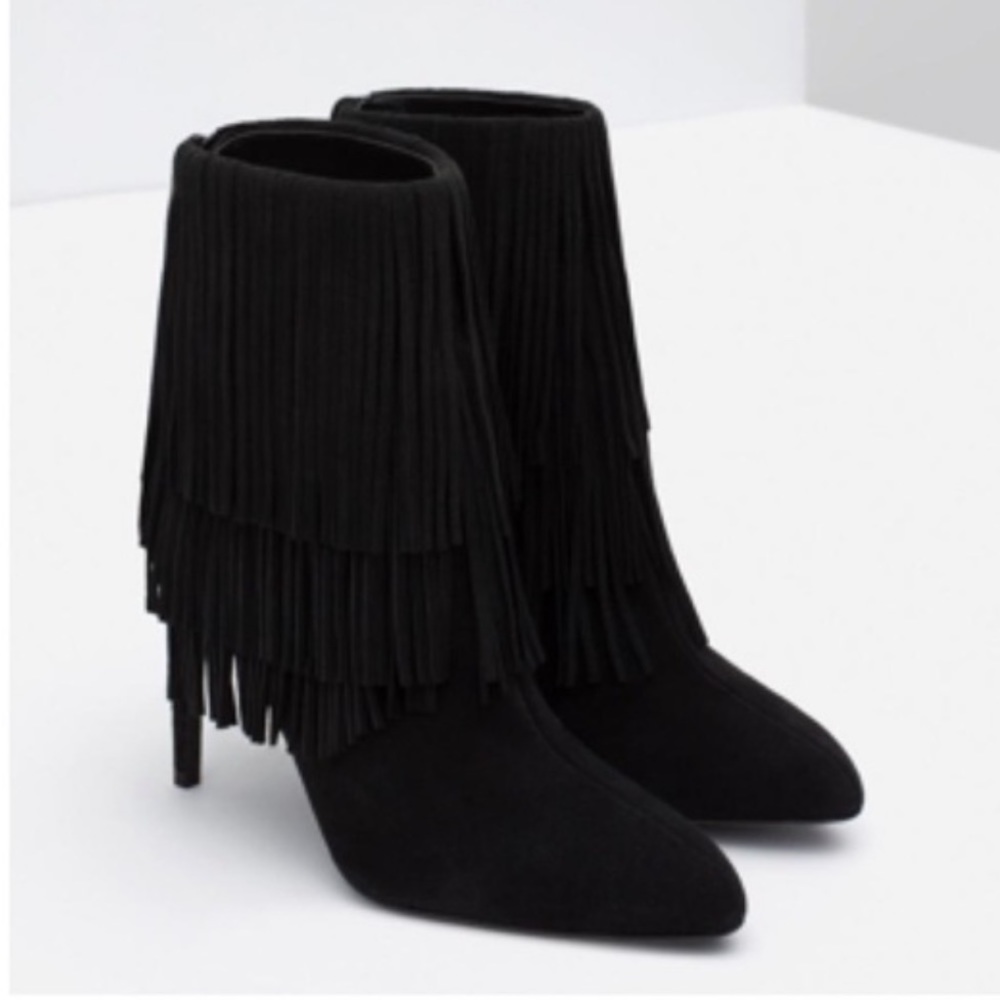 ZARA Basic Heeled Fringe Ankle Boots